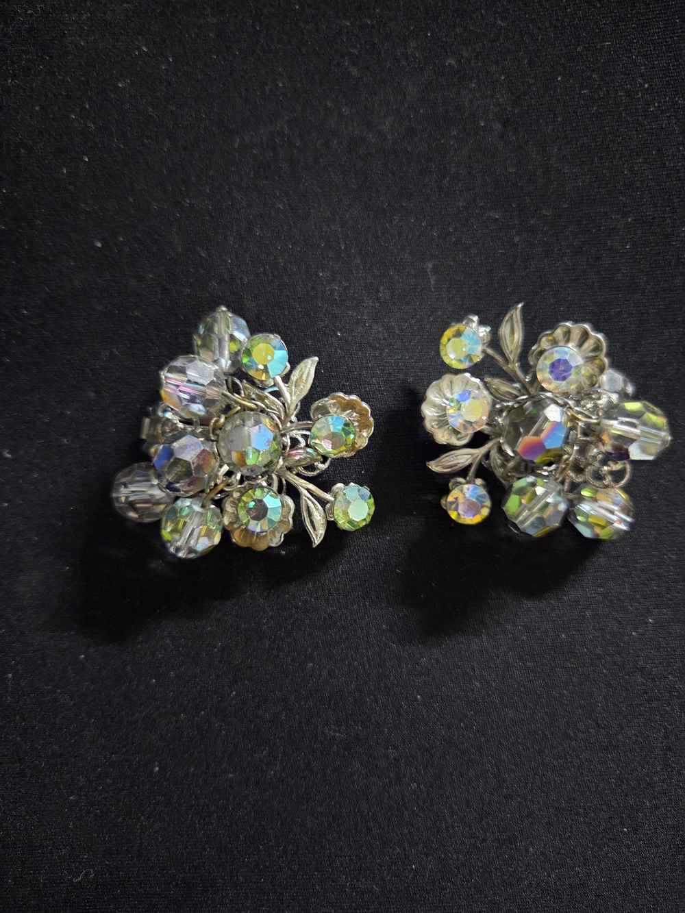 Aurora Crystal Floral Clip-On Earrings - Iridescent